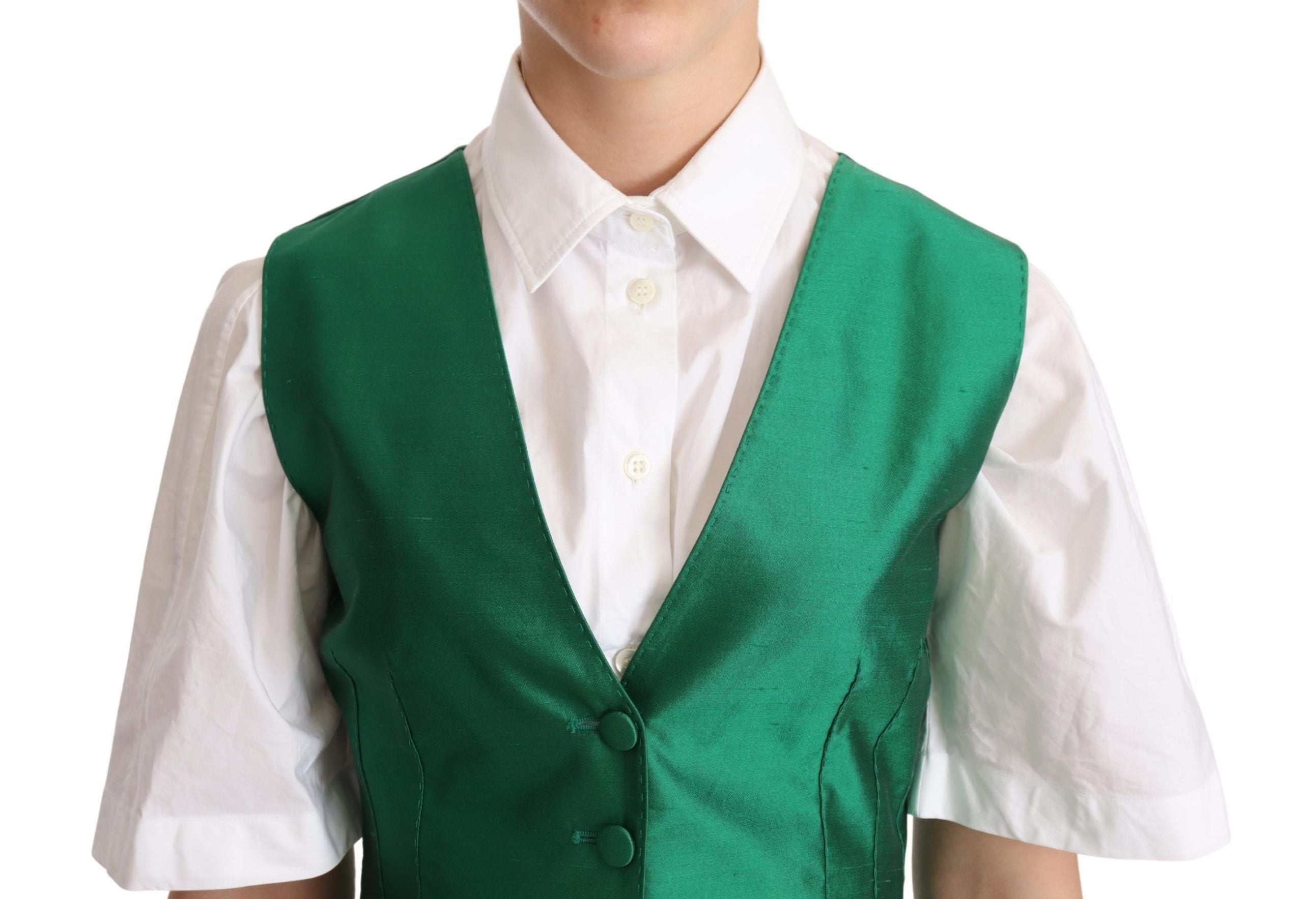 Gilet in raso di seta verde senza maniche