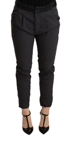 Gray Mid Waist Slim Fit Skinny Cotton Trouser