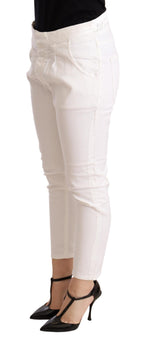 Weiße Hose, mittelhoher Bund, schmal geschnitten, Skinny-Fit, aus Baumwoll-Stretch