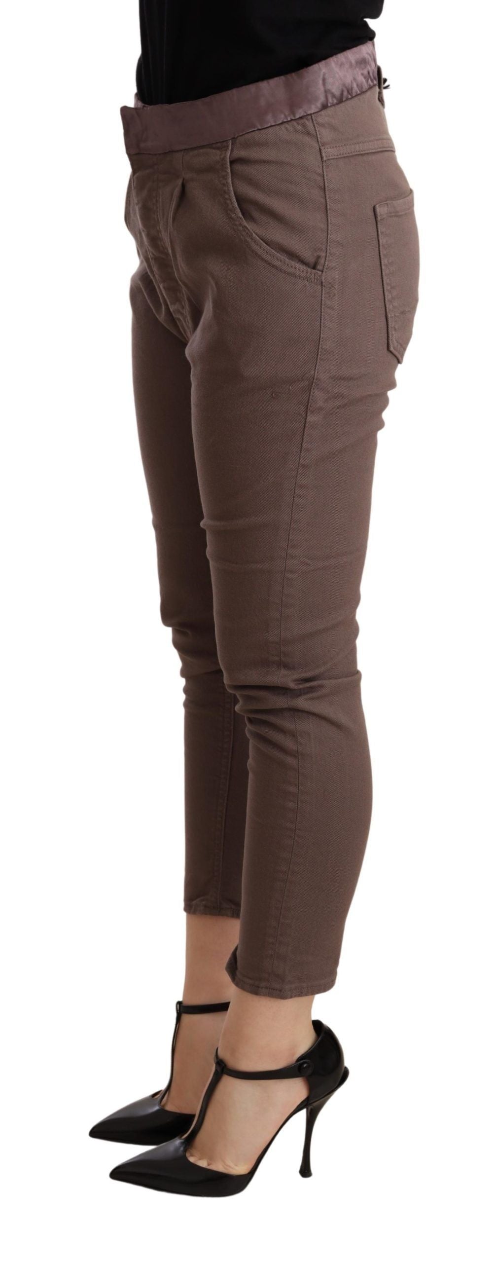 Brown Mid Waist Cropped Skinny Stretch Hose