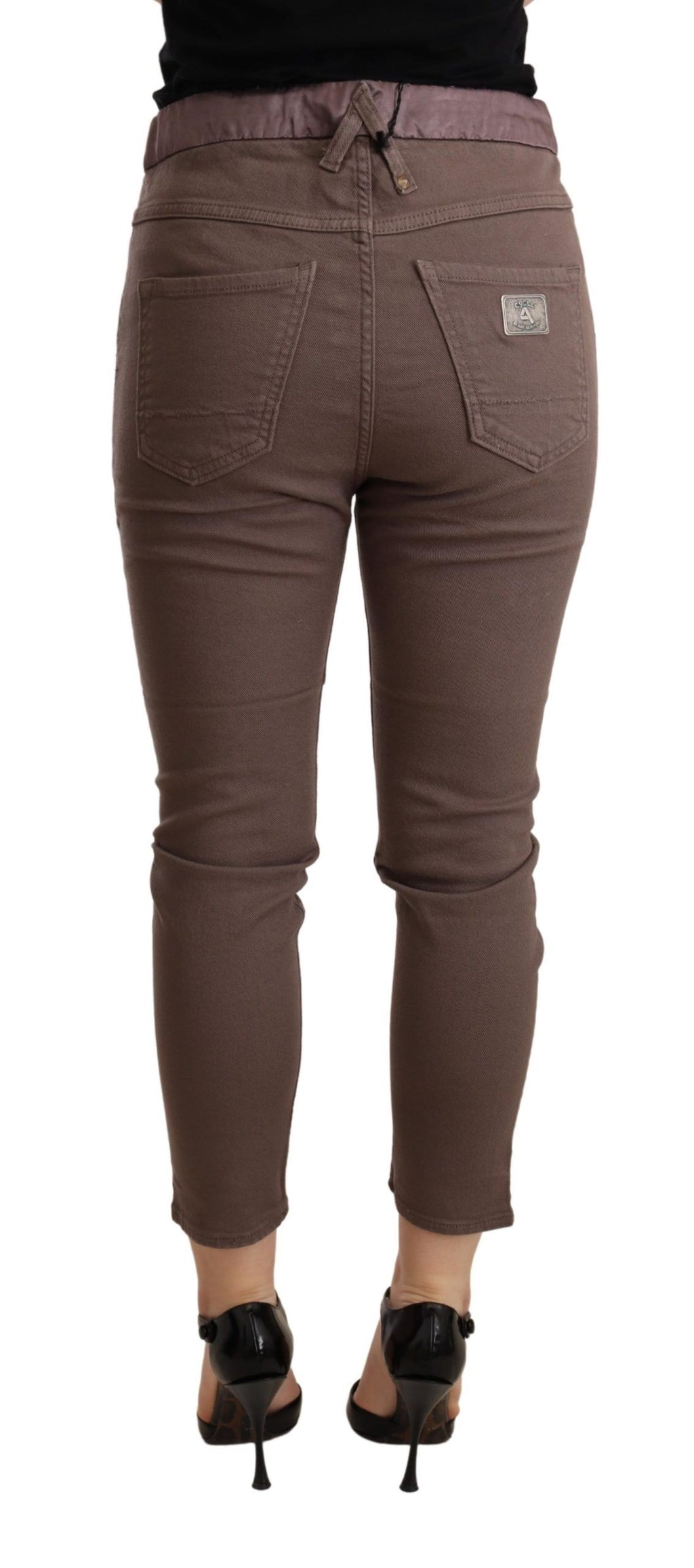 Brown Mid Waist Cropped Skinny Stretch Hose