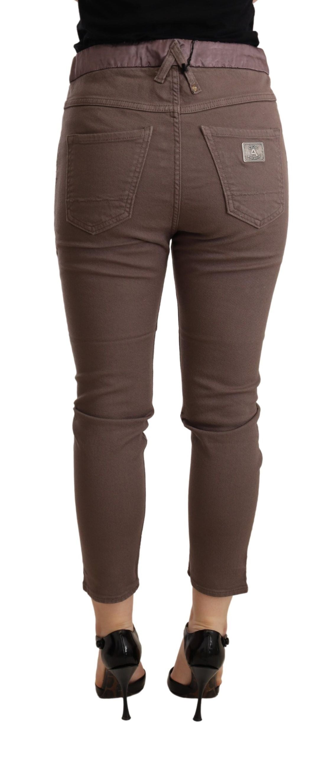 Brown Mid Waist Cropped Skinny Stretch Hose