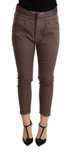 Brown Mid Waist Cropped Skinny Stretch Hose