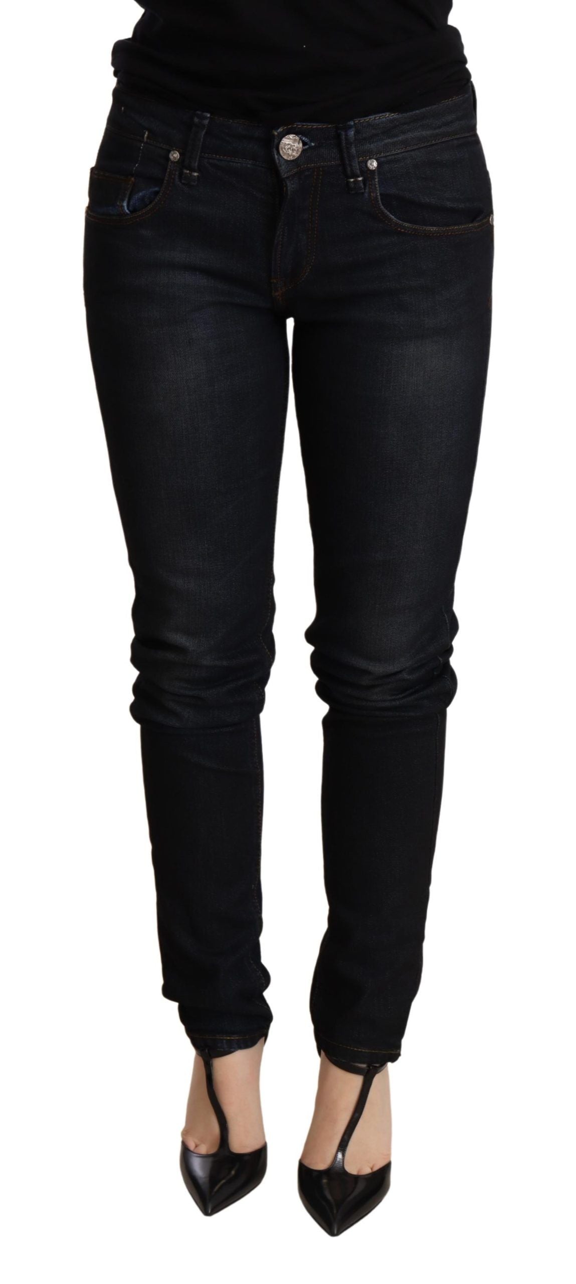 Blue Washed Low Waist Skinny Denim Trousers