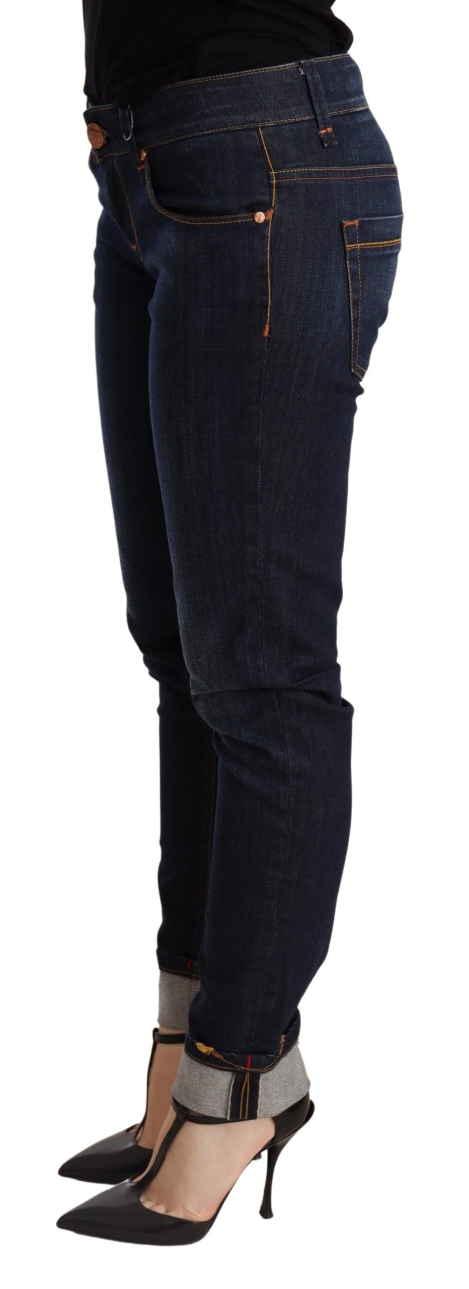 Blaue Washed Low Waist Skinny Jeanshose