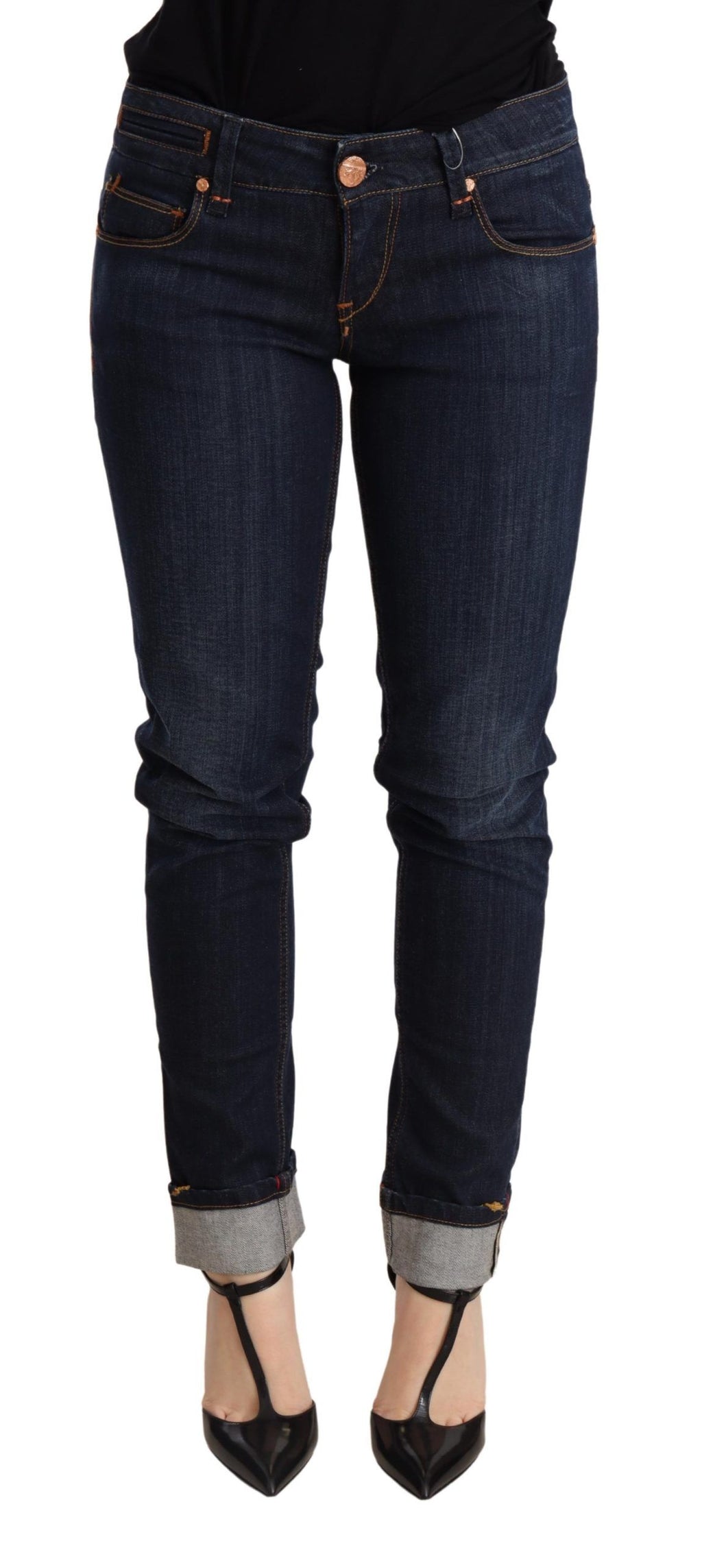 Blaue Washed Low Waist Skinny Jeanshose