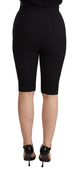 Schwarze Slim-Fit-Shorts mit hohem Bund aus Wollstretch