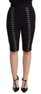 Schwarze Slim-Fit-Shorts mit hohem Bund aus Wollstretch