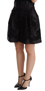 Pantaloncini corti a vita alta in broccato floreale nero