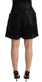 Pantaloncini corti a vita alta in broccato floreale nero