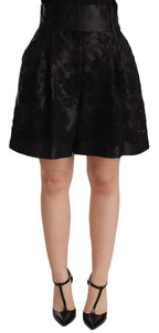 Pantaloncini corti a vita alta in broccato floreale nero