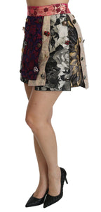 Mehrfarbiger Blumen-Jacquard-Rock mit Kristallen
