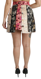 Mehrfarbiger Blumen-Jacquard-Rock mit Kristallen
