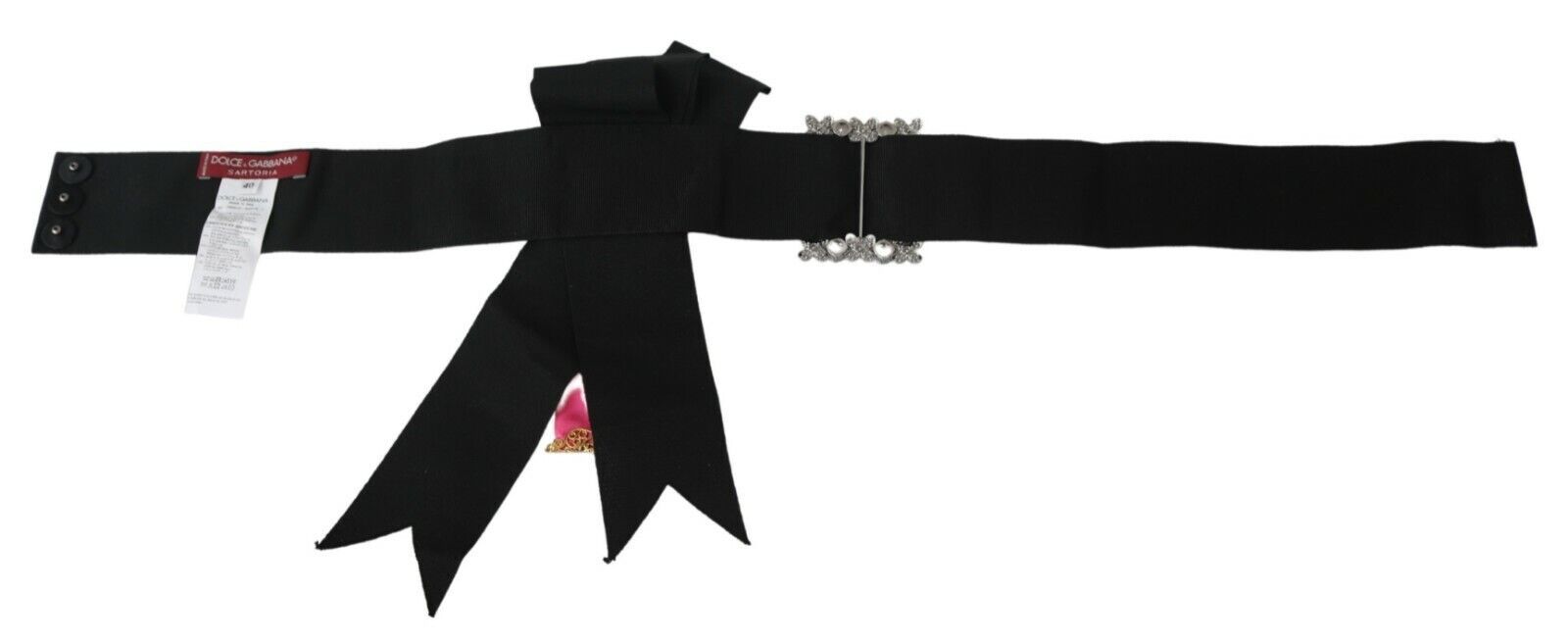 Schwarze Pinke Blumenbrosche Kristalle Baumwollgürtel