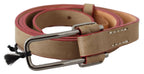 Beige Leder Silbernes Logo Schnalle Gürtel