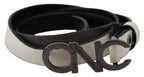White Black Leather Letter Logo Buckle Belt