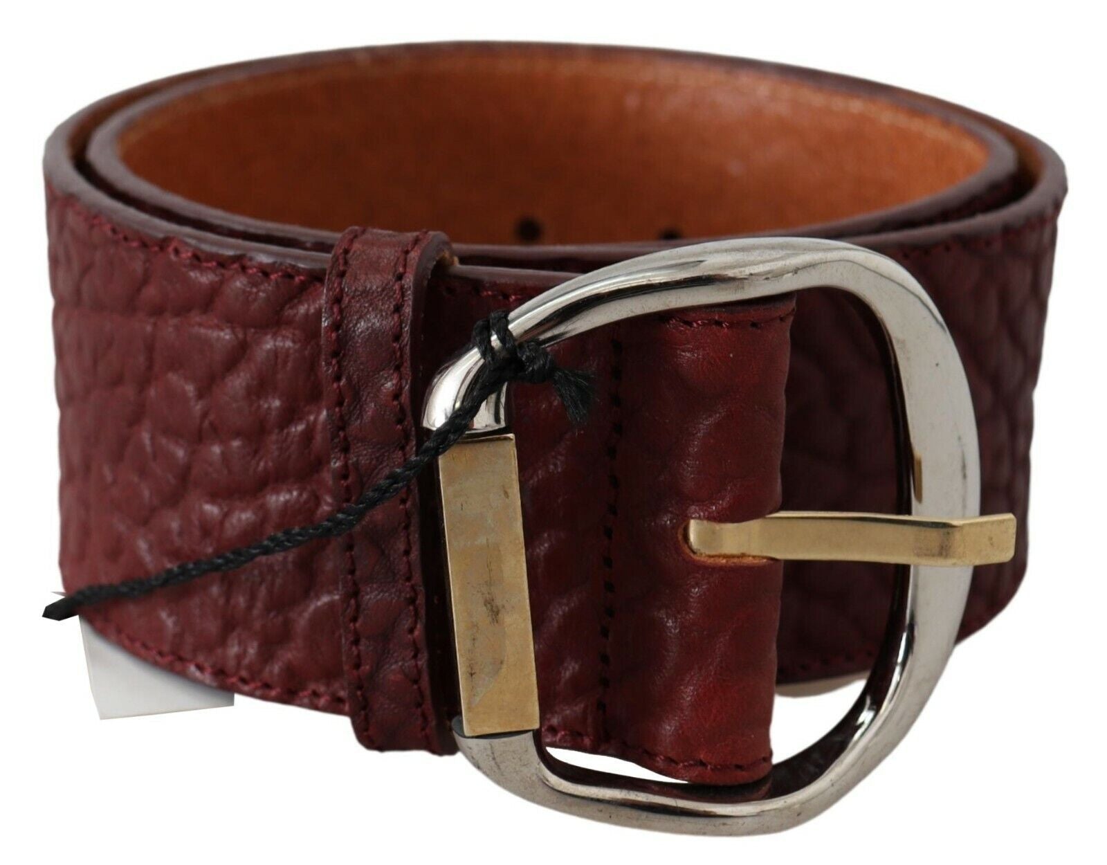 Bordeaux Breiter Leder Taillengürtel Gold Silber