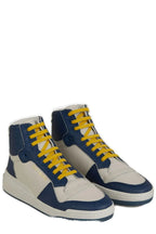 Blue Calf Leather Mid Top Sneakers