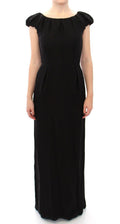 Schwarzes, kurzärmeliges Maxi-Abendkleid aus Seide
