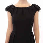 Schwarzes, kurzärmeliges Maxi-Abendkleid aus Seide