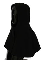 Black Wool Whole Head Hooded Scarf Hat