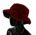 Roter Bordeaux-Pelz-Breitkrempen-Bucket-Hat
