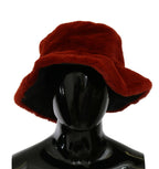 Roter Bordeaux-Pelz-Breitkrempen-Bucket-Hat