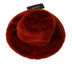 Roter Bordeaux-Pelz-Breitkrempen-Bucket-Hat