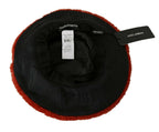 Roter Bordeaux-Pelz-Breitkrempen-Bucket-Hat
