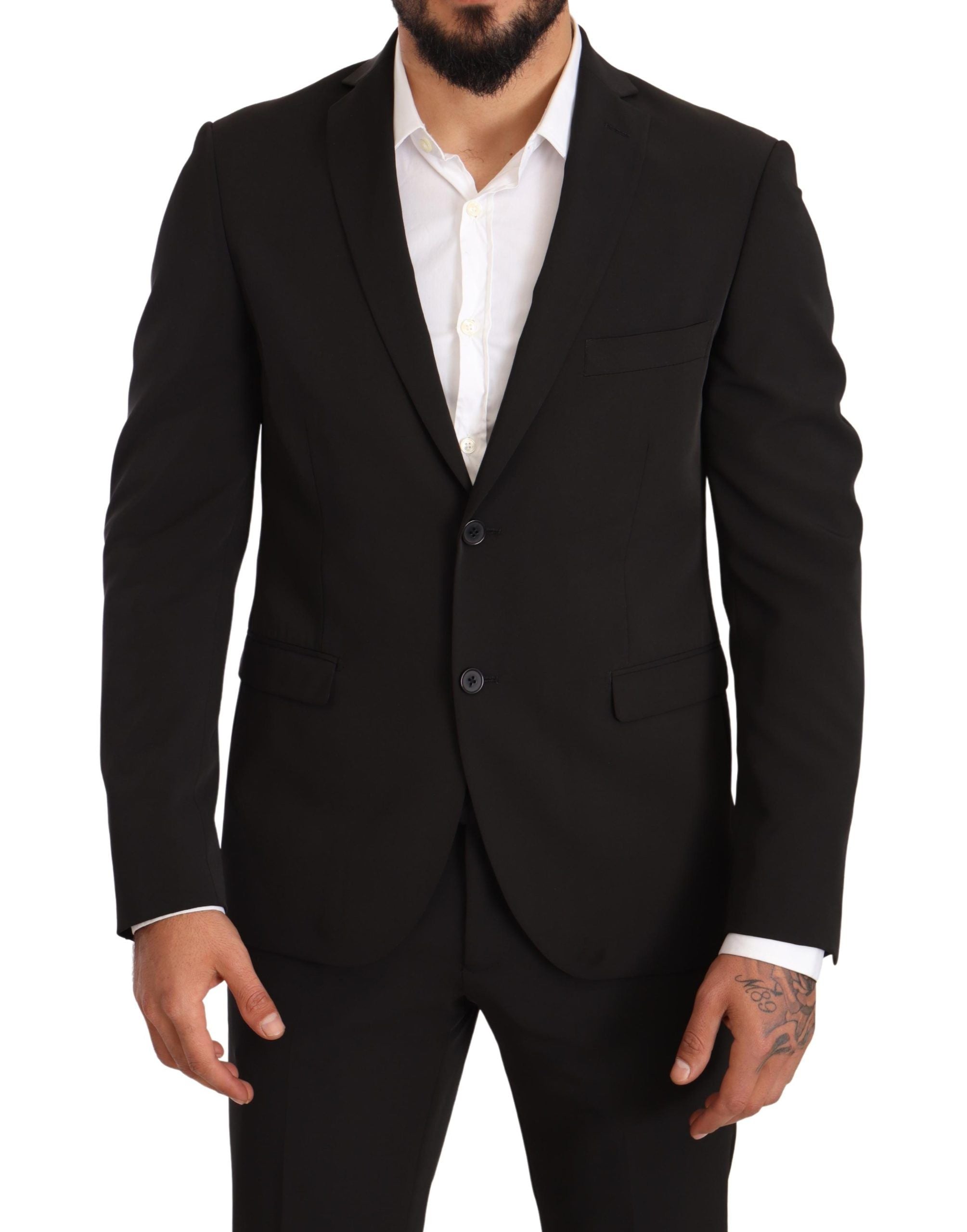 Schwarzer Polyester schmal geschnittener zweiteiliger Anzug TAGLIENTE