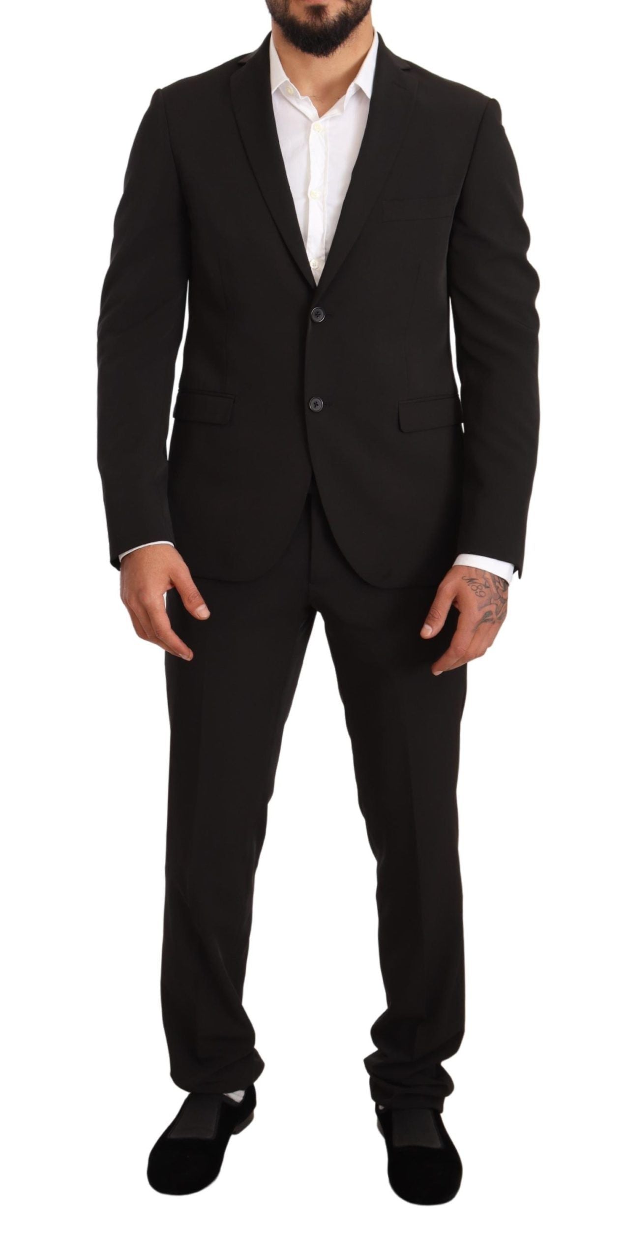 Schwarzer Polyester schmal geschnittener zweiteiliger Anzug TAGLIENTE