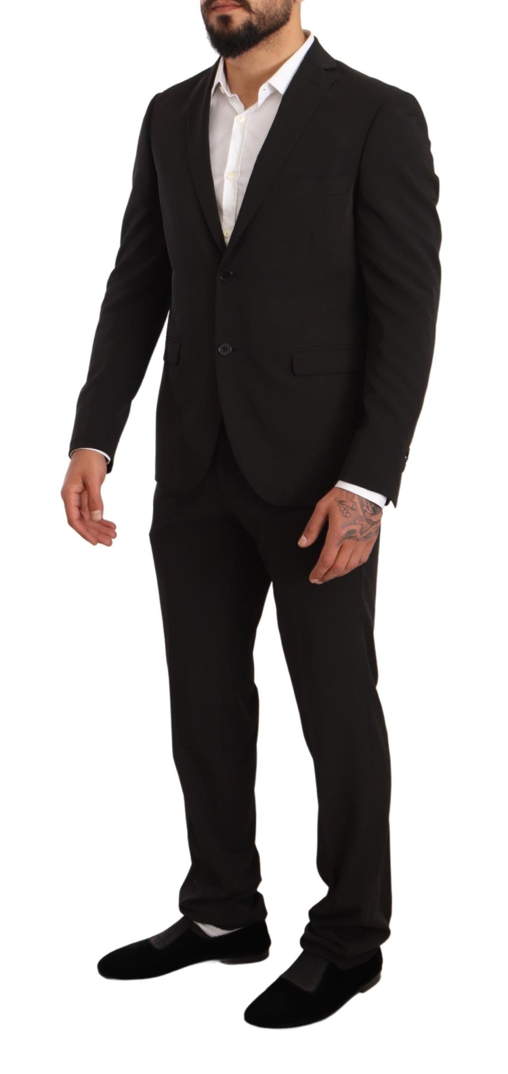 Schwarzer Polyester schmal geschnittener zweiteiliger Anzug TAGLIENTE