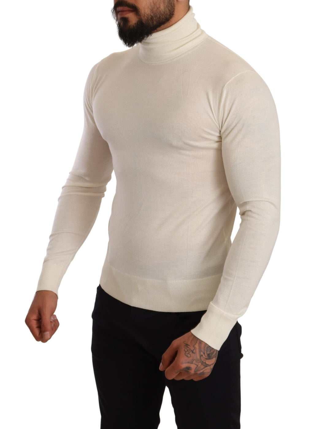 Cremefarbener Kaschmir-Rollkragenpullover