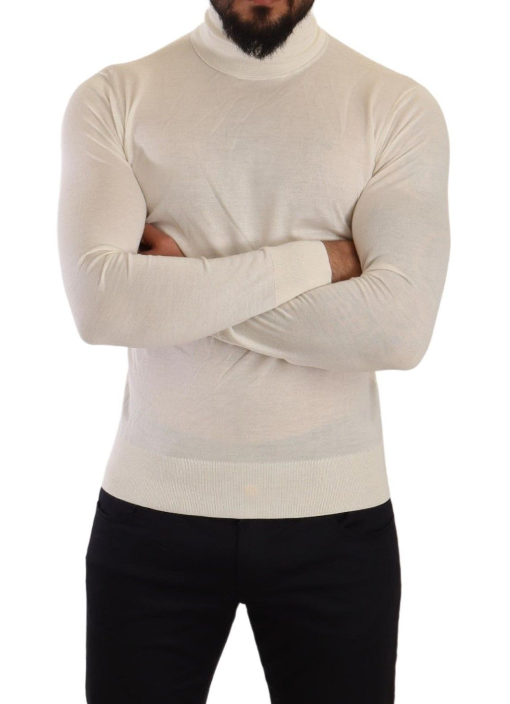 Cremefarbener Kaschmir-Rollkragenpullover