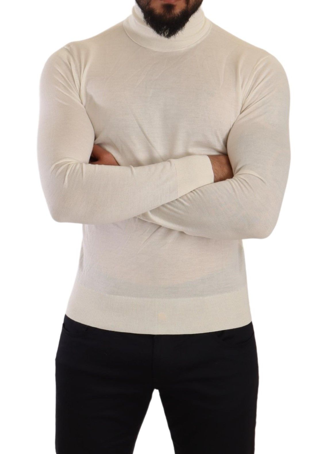 Cremefarbener Kaschmir-Rollkragenpullover