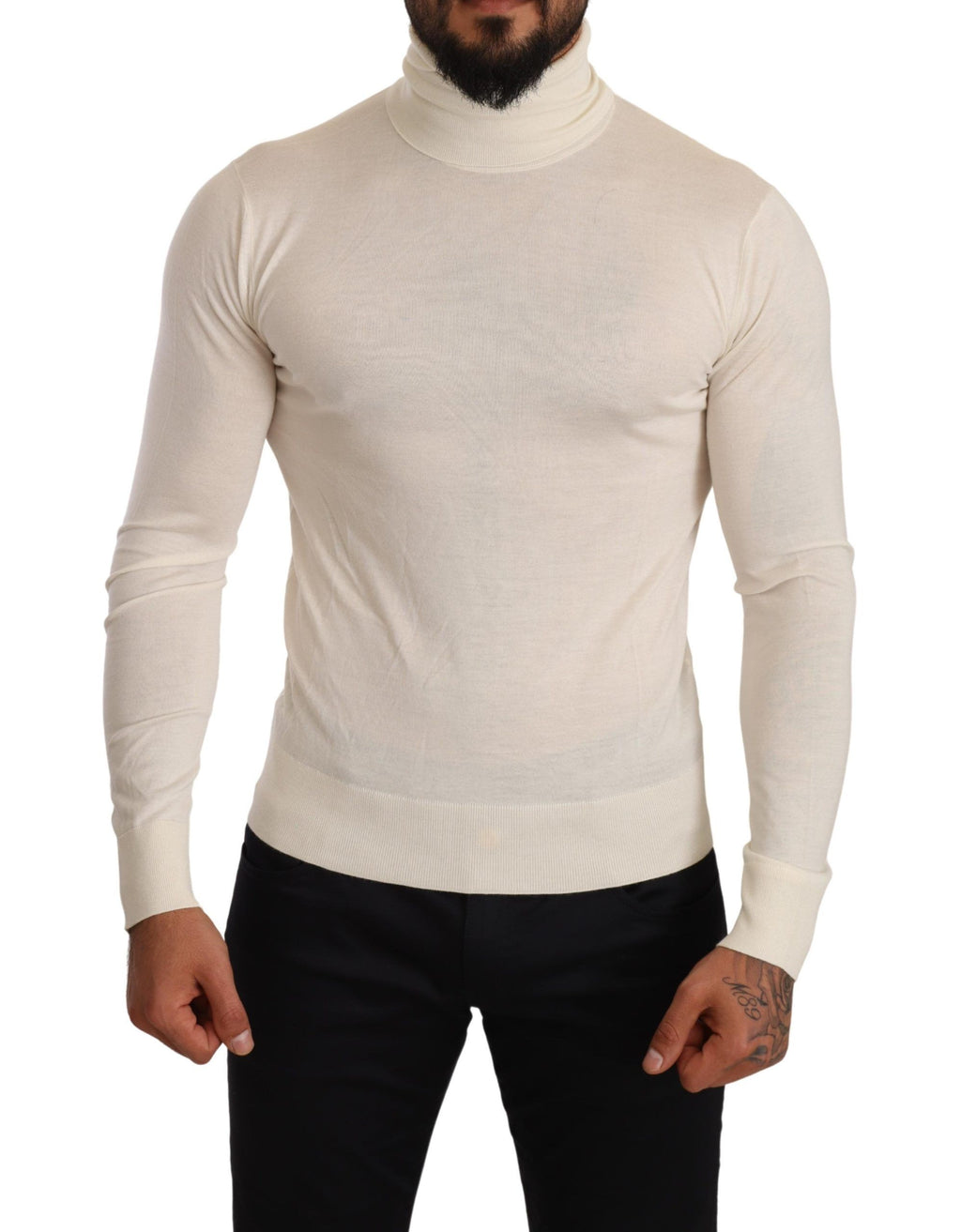 Cremefarbener Kaschmir-Rollkragenpullover