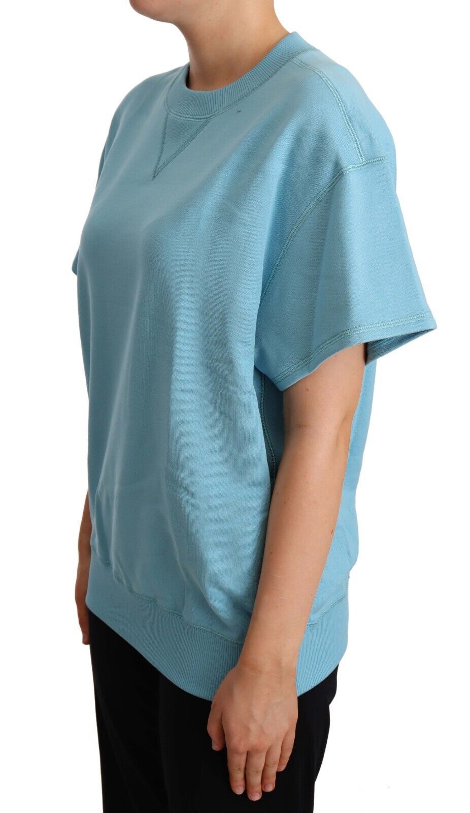 Blaues Baumwoll-T-Shirt mit Rundhalsausschnitt und kurzen Ärmeln