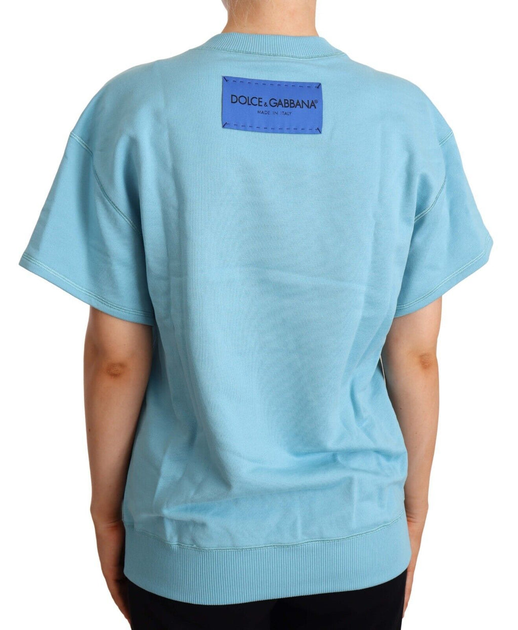 Blaues Baumwoll-T-Shirt mit Rundhalsausschnitt und kurzen Ärmeln
