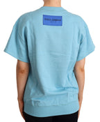 Blaues Baumwoll-T-Shirt mit Rundhalsausschnitt und kurzen Ärmeln