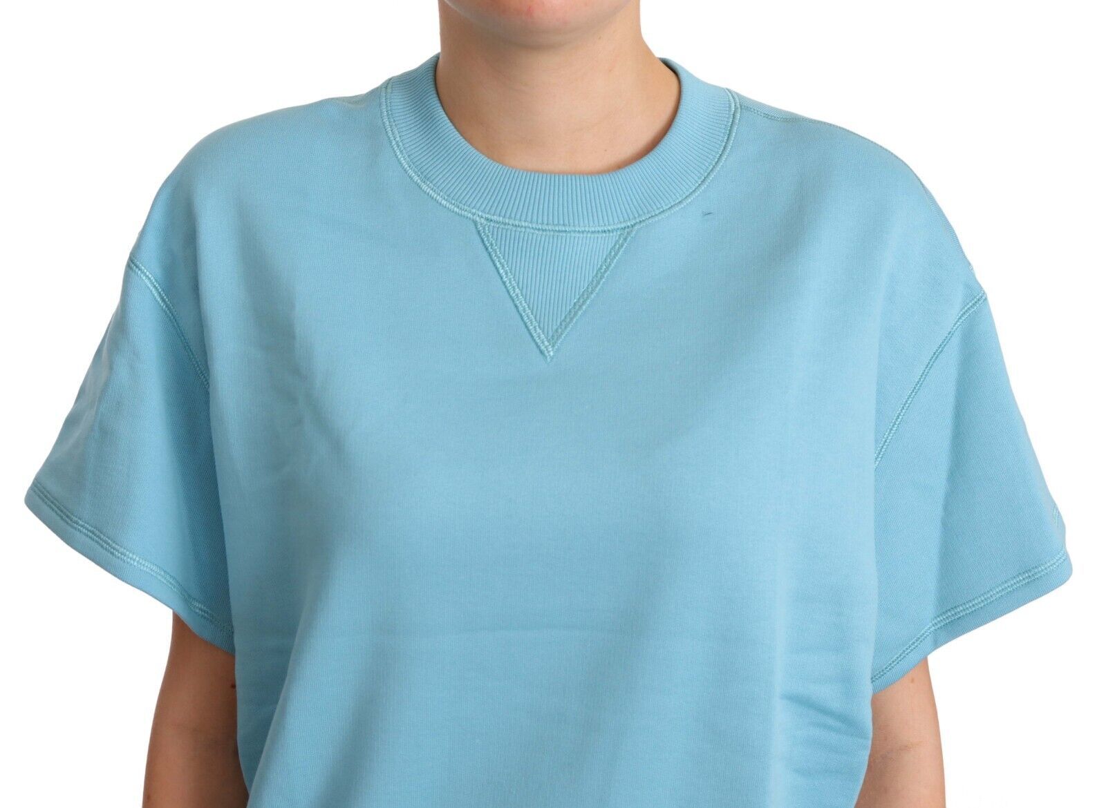 Blaues Baumwoll-T-Shirt mit Rundhalsausschnitt und kurzen Ärmeln