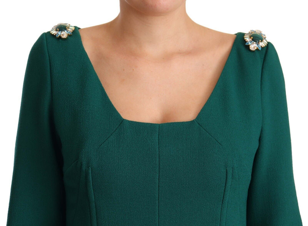 Grünes Midi-Kleid aus Stretch-Crêpe mit Kristallen