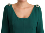 Grünes Midi-Kleid aus Stretch-Crêpe mit Kristallen