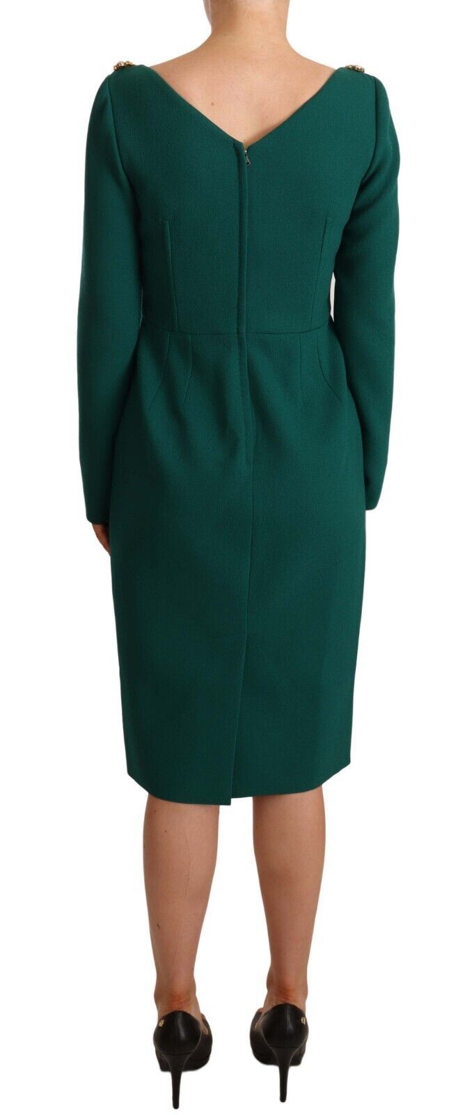 Grünes Midi-Kleid aus Stretch-Crêpe mit Kristallen