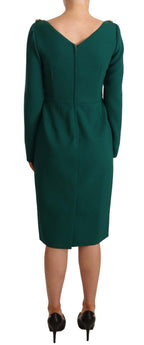 Grünes Midi-Kleid aus Stretch-Crêpe mit Kristallen