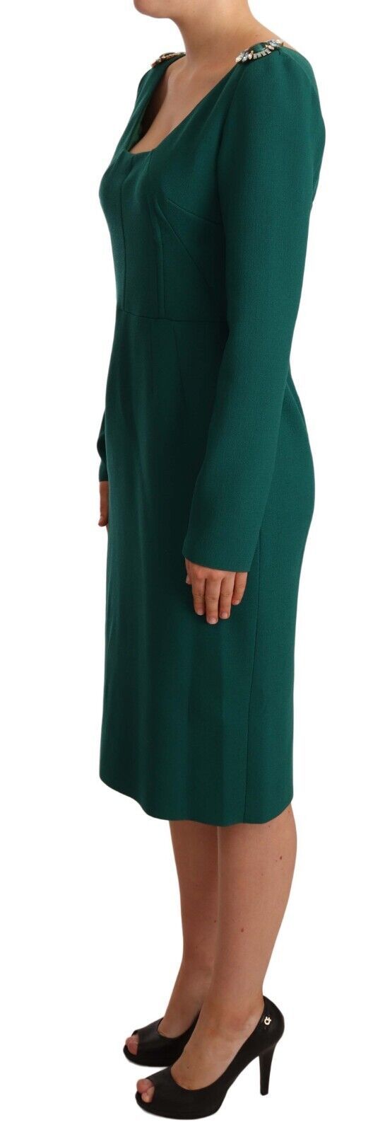 Grünes Midi-Kleid aus Stretch-Crêpe mit Kristallen