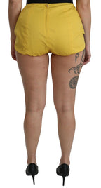 Gelbe, schwarze Baumwoll-Hotpants mit Schmucksteinen