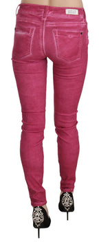 Pinke Samt-Mid-Waist-Röhrenhose