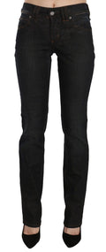 Schwarze Mid-Waist Slim Fit Cord Denim Freizeithose