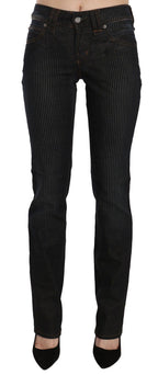 Schwarze Mid-Waist Slim Fit Cord Denim Freizeithose