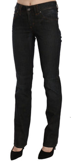 Schwarze Mid-Waist Slim Fit Cord Denim Freizeithose